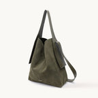 Songmont Large Drippy Tote Bag Olive - suede tote with long strap on white