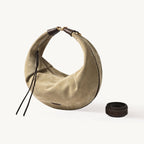 Songmont Large Luna Hobo Bag Dune Suede - crescent suede bag with coiled brown strap