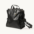 Songmont Large Yore Backpack Onyx - glossy black leather backpack with patterned strap