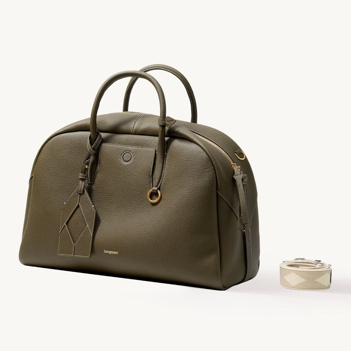 Songmont Large Yore Bowling Bag Moss - front three-quarter view with woven strap