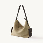 Songmont Large Yore Hobo Bag Dune Suede - sandy suede hobo with dark leather trim