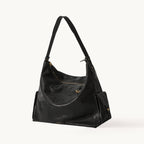 Songmont Large Yore Hobo Bag Onyx - black leather hobo, three-quarter view