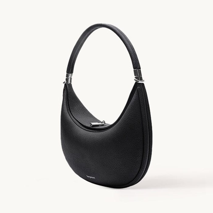 Songmont Luna Bag Onyx - black leather crescent bag with silver-tone hardware
