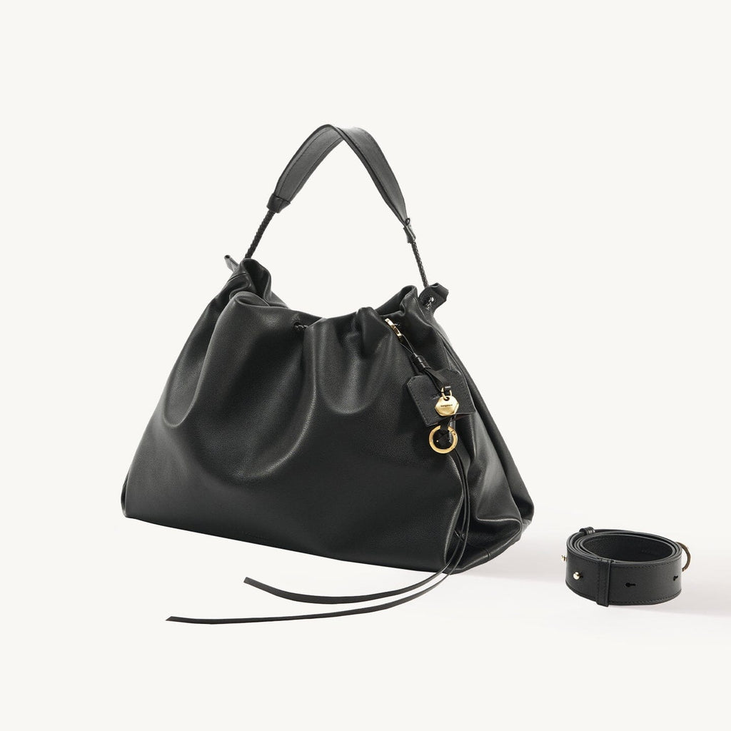 Songmont Medium Gather Bag - Onyx front view with gold hardware