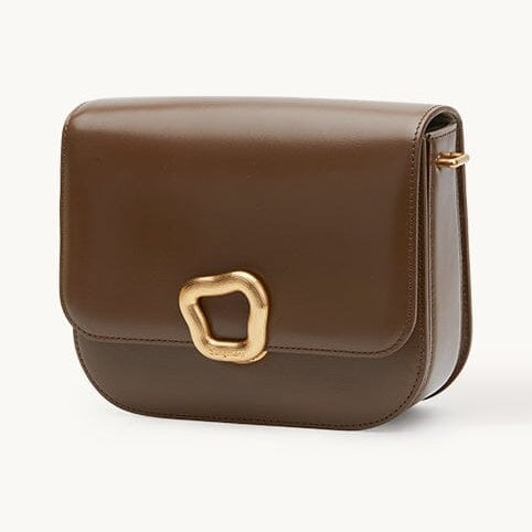 Songmont Medium Reset Tofu Bag Caramel - brown calf leather flap bag with gold ring