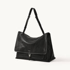 Songmont Medium Shan Messenger Bag Onyx - black flap messenger with long strap