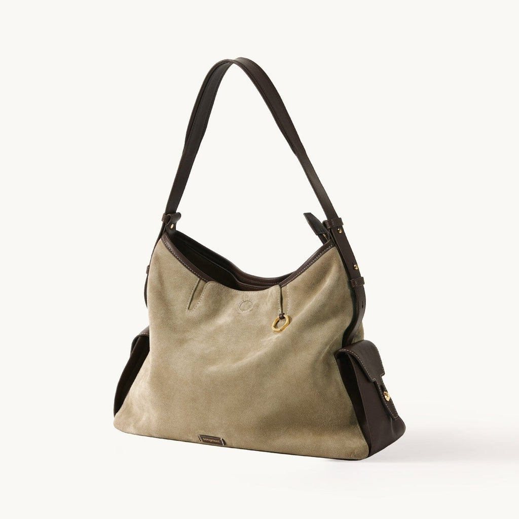 Songmont Medium Yore Hobo Bag Dune Suede front view