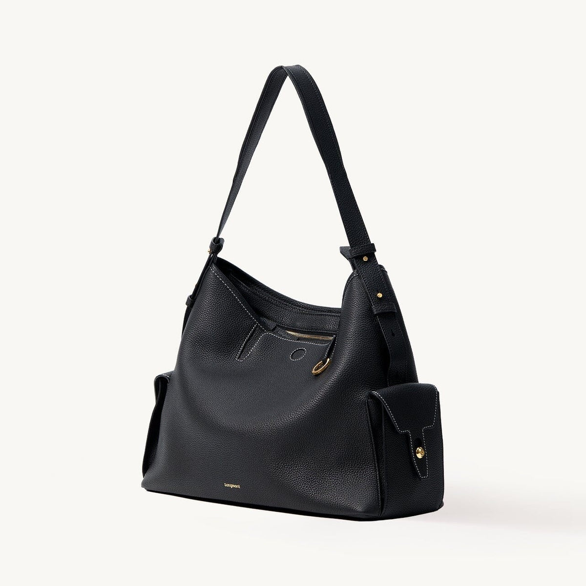 Songmont Medium Yore Hobo Bag Onyx Grain - front three-quarter view