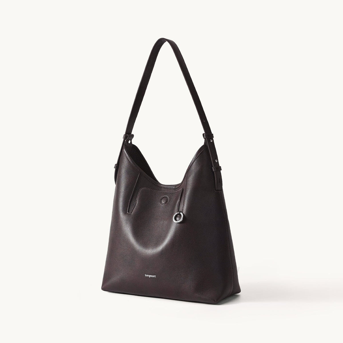 Songmont Medium Yore Shoulder Bag Ebony - front three-quarter view on white