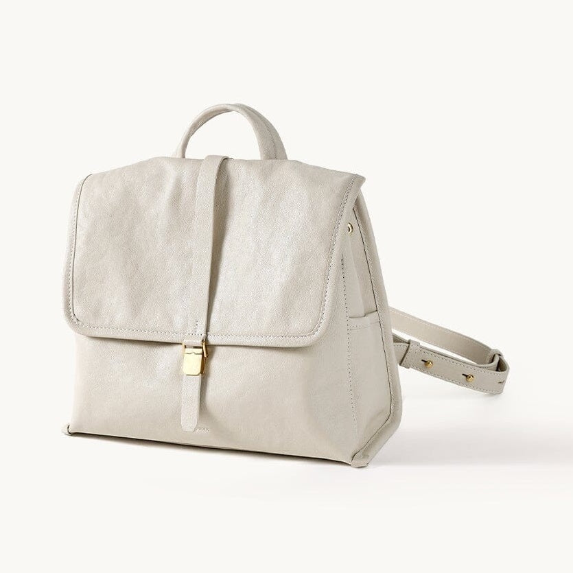 Songmont Mini Shan Backpack Cloud - cream-white leather backpack with gold buckle