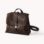 Songmont Mini Shan Backpack Drab - chocolate brown leather backpack with gold buckle