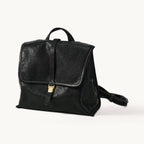 Songmont Mini Shan Backpack Onyx - black leather backpack with gold buckle