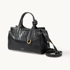 Songmont Mini Yore Duffle Bag Onyx - black leather bag with top handle and strap