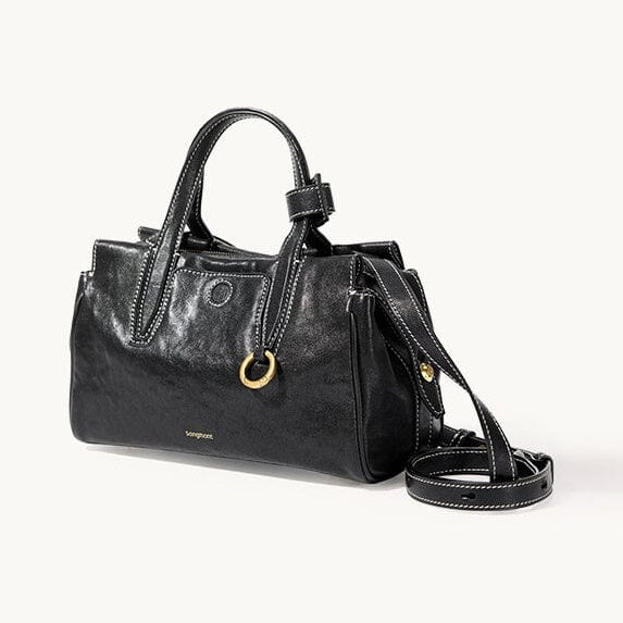 Songmont Mini Yore Duffle Bag Onyx - black leather bag with top handle and strap