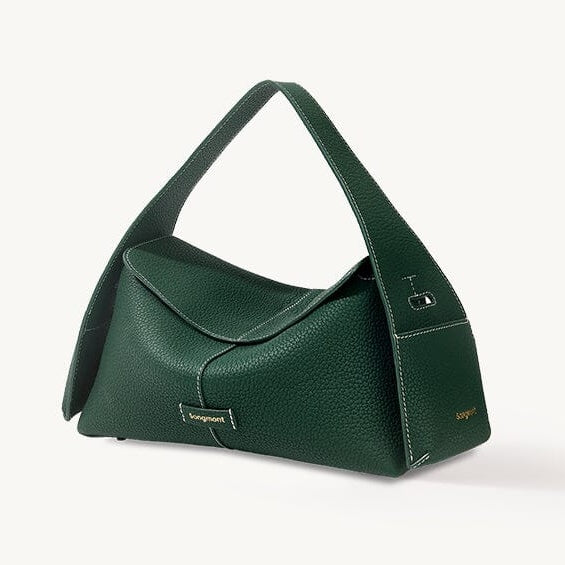Songmont Small Drippy Roof Bag Emerald - deep green leather roof-shaped bag with top handle