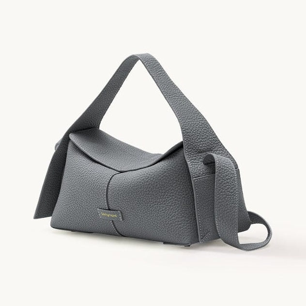 Songmont Small Drippy Roof Bag Stardust - slate grey leather roof-shaped bag with top handle
