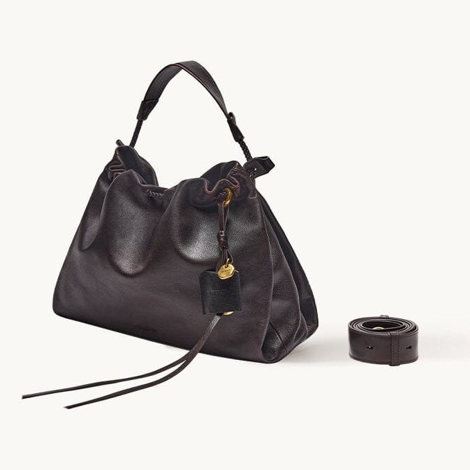 Songmont Small Gather Bag Ebony - front view with strap