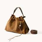 Songmont Small Gather Bag Ochre Suede - front view with strap