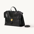 Songmont Small Shan Backpack Onyx - black leather backpack with book clasp and strap