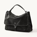Songmont Small Shan Messenger Bag Onyx - black flap bag with top handle and front pocket