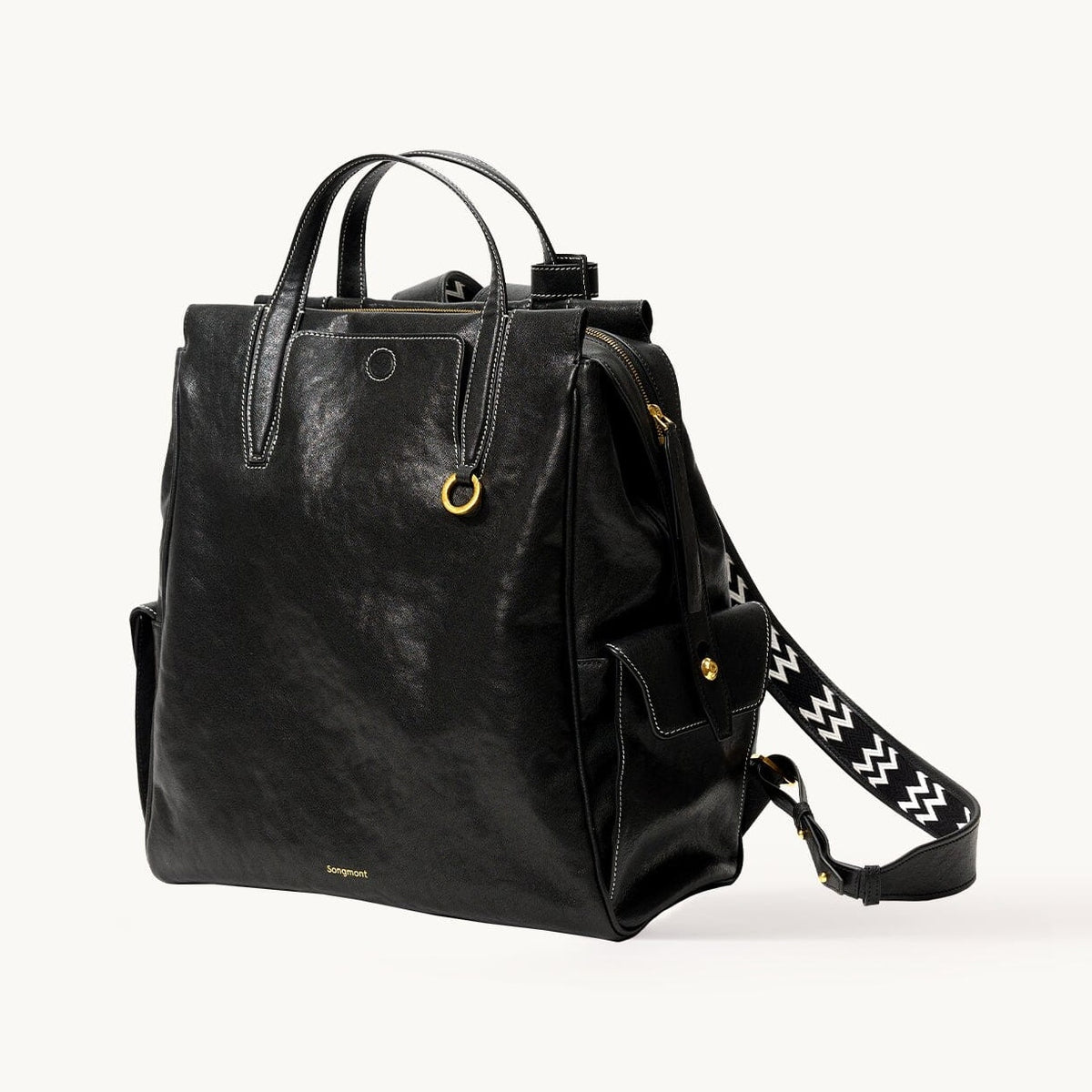 Songmont Small Yore Backpack Onyx - black leather backpack, three-quarter view