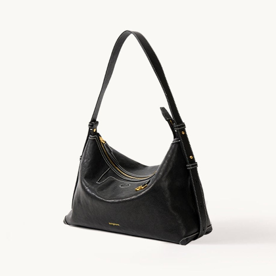 Songmont Small Yore Hobo Bag (Minimal Version) Onyx - on white, three-quarter view