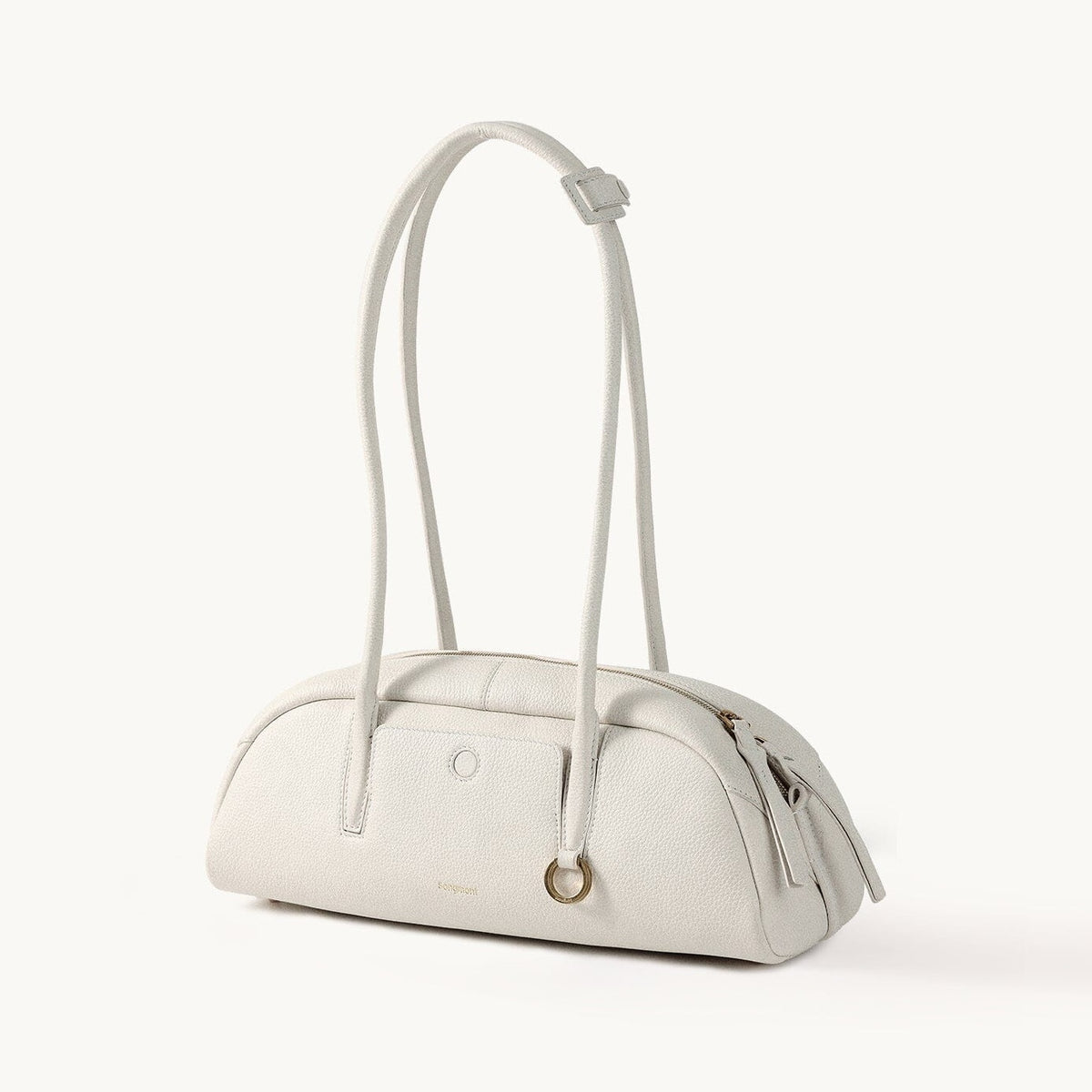 Songmont Small Yore Toast Bag Cloud - cream-white leather shoulder bag, angled front view