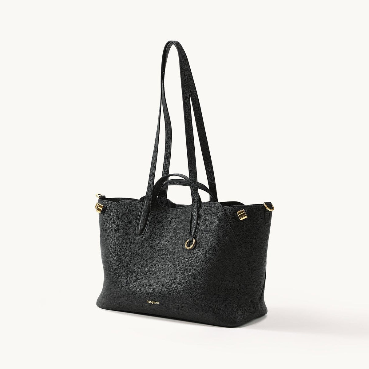 Songmont Small Yore Tote Bag Onyx - front view with long shoulder straps raised