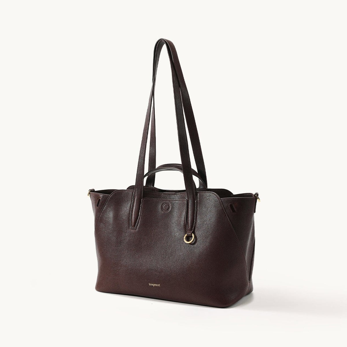 Songmont Small Yore Tote Bag Raisin - front view with long shoulder straps raised