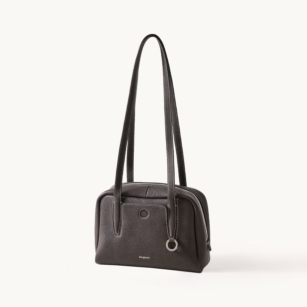 Songmont Small Yore Trunk Bag Dark Brown - deep espresso leather shoulder bag with twin straps