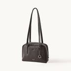 Songmont Small Yore Trunk Bag Dark Brown - deep espresso leather shoulder bag with twin straps