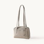 Songmont Small Yore Trunk Bag Smoke Grey - warm greige leather shoulder bag with twin straps