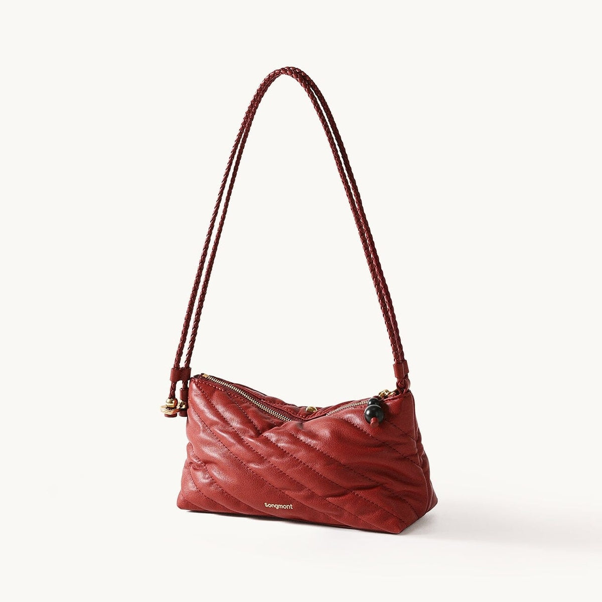 Songmont Winding Underarm Bag Lucky Red - quilted leather bag with braided strap