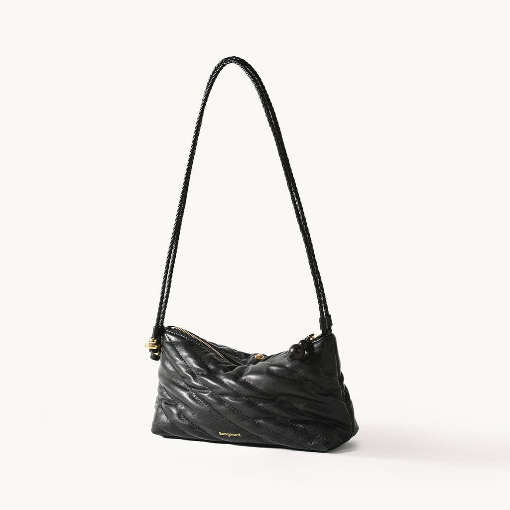 Songmont Winding Underarm Bag Onyx - quilted leather bag with braided strap