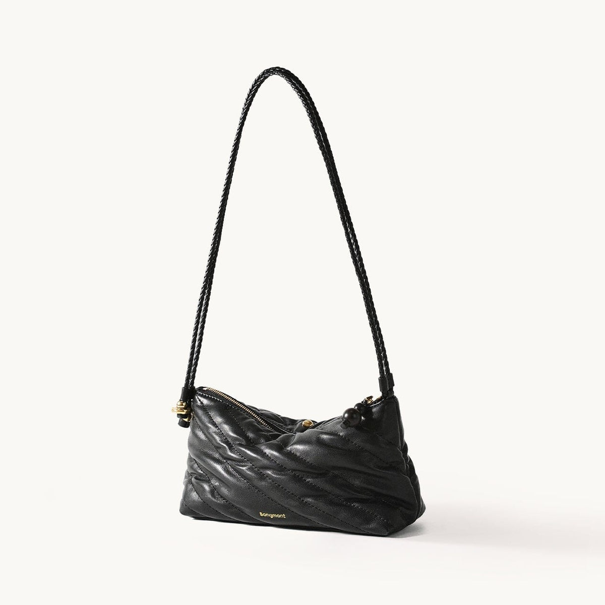 Songmont Winding Underarm Bag Onyx - quilted leather bag with braided strap