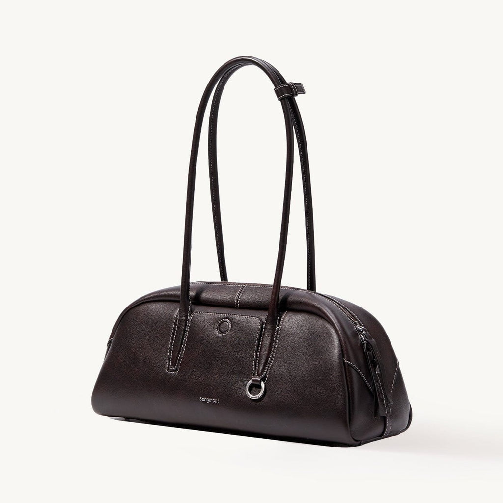 Songmont Yore Toast Bag Ebony - deep brown shoulder bag with contrast stitching