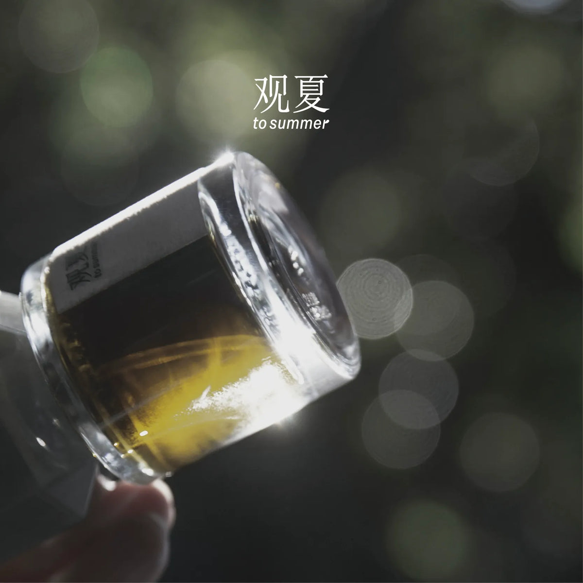 TO SUMMER Void Eau de Parfum bottle tilted in hand, amber tea-toned liquid