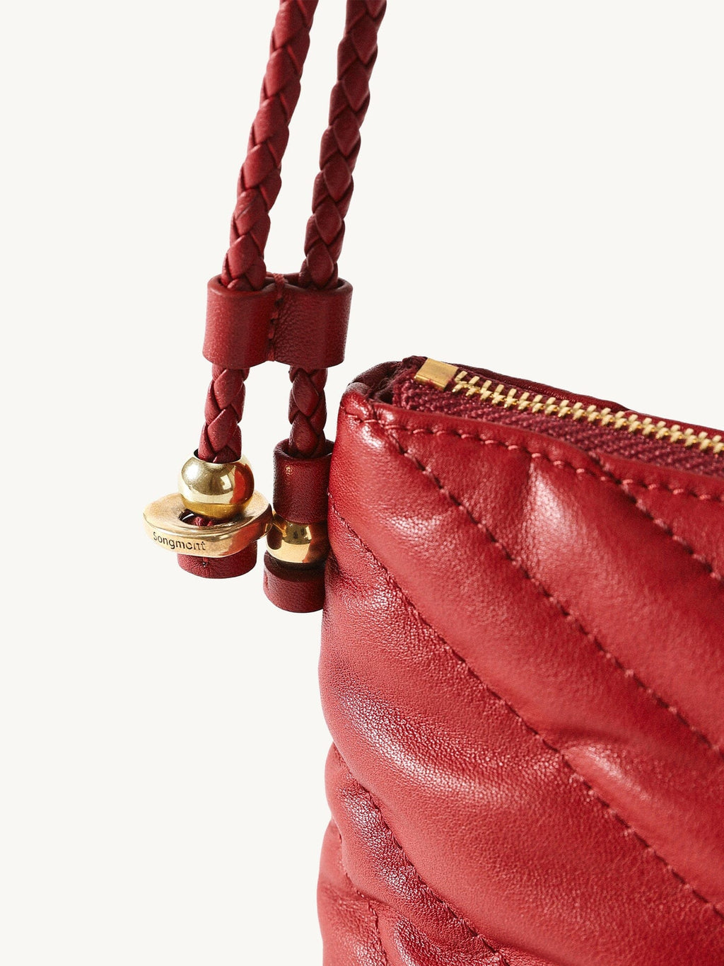 Songmont Winding Underarm Bag Lucky Red - braided strap join and gold hardware